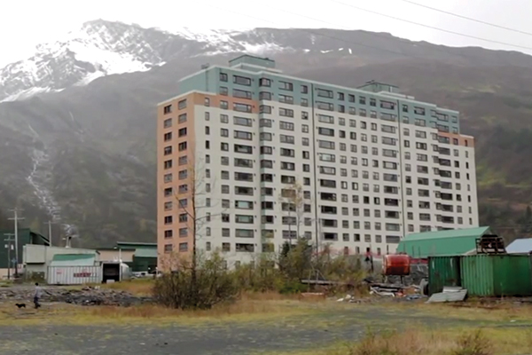 The Begich Tower, a large pastel residential tower, would look more at home in New Jersey than small town Alaska.