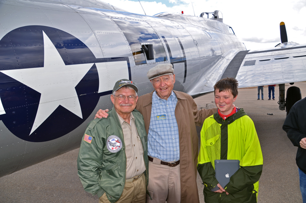 Capt. Chet Bowers, one of the "Greatest Generation", with grandson and Rex Gray, B-17 Pilot-Docent. Photo courtesy of Rex Gray.