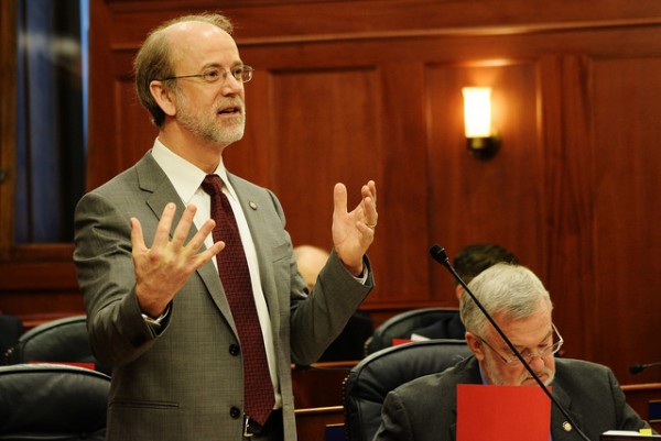 Sen. Hollis French speaks on the floor of the Senate during an hours-long debate on SB 138 related to an Alaska gas pipeline, March 18, 2014. (Skip Gray/Gavel Alaska)