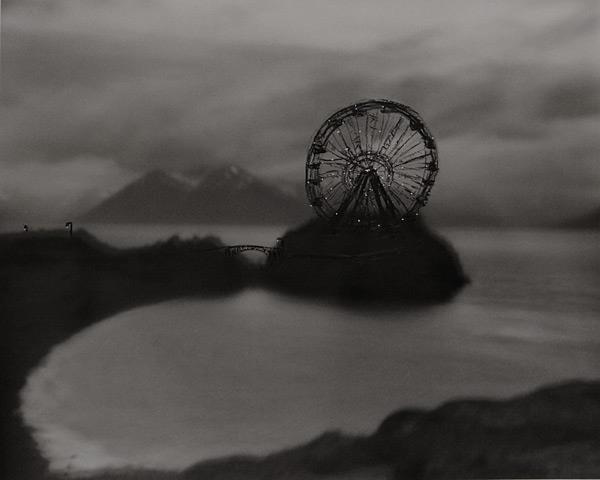 "Beluga Point Ferris Wheel" by Cody Swanson.  Oil pastel and ink on gelatin silver print. Photo: courtesy of the Anchorage Museum.