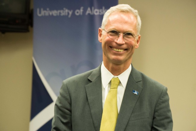 Jim Johnsen at a meet and greet in Juneau, July 7, 2015. Johnsen is a candidate for University of Alaska president. (Photo by Jeremy Hsieh/KTOO)