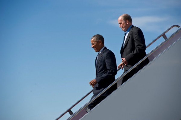 President Barach Obama and Alaska Governor Bill Walker disembark off Air Force One on Monday afternoon. Photo: Marc Lester.