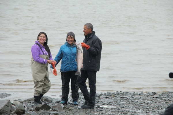 President Obama picked up a silver on the beach in Dillingham. Photo: Hannah Colton/KDLG.
