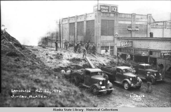 The 1936 Juneau landslide killed 15 people. (Photo courtesy of the Alaska State Library, Historical Collections)