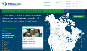 This screenshot shows TransCanada's homepage on Oct. 27, 2015. The company has pipeline projects all over North America.