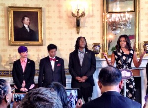 Michelle Obama introduces Lance and fellow National Student Poets. (Photo: Liz Ruskin)