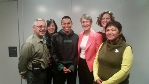 Esau Sinnok, 18, of Shishmaref, with Interior Secretary Sally Jewell and others at the COP21 climate meeting in Paris. Photo: Department of the Interior