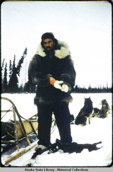 Sidney Huntington on the trapline, 1958. Photo: Alaska State Library, Keller Family Photo Collection. 
