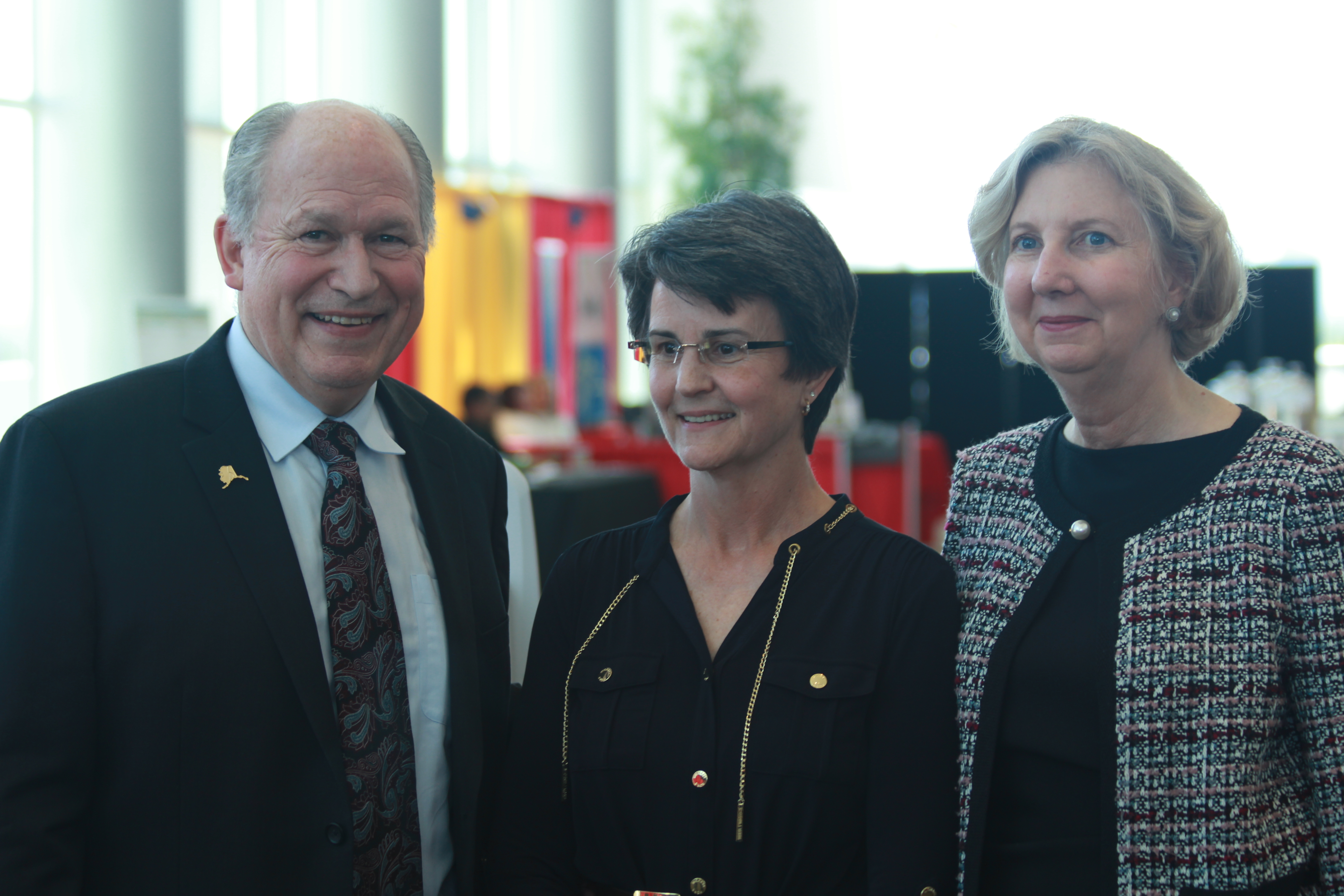 Governor Walker, Justice Susan Carney from Faibanks, and Supreme Justice Dana Fabe from Anchorage. Fabe will be retiring June 1st. (Photo by Wesley Early, APRN - Anchorage)
