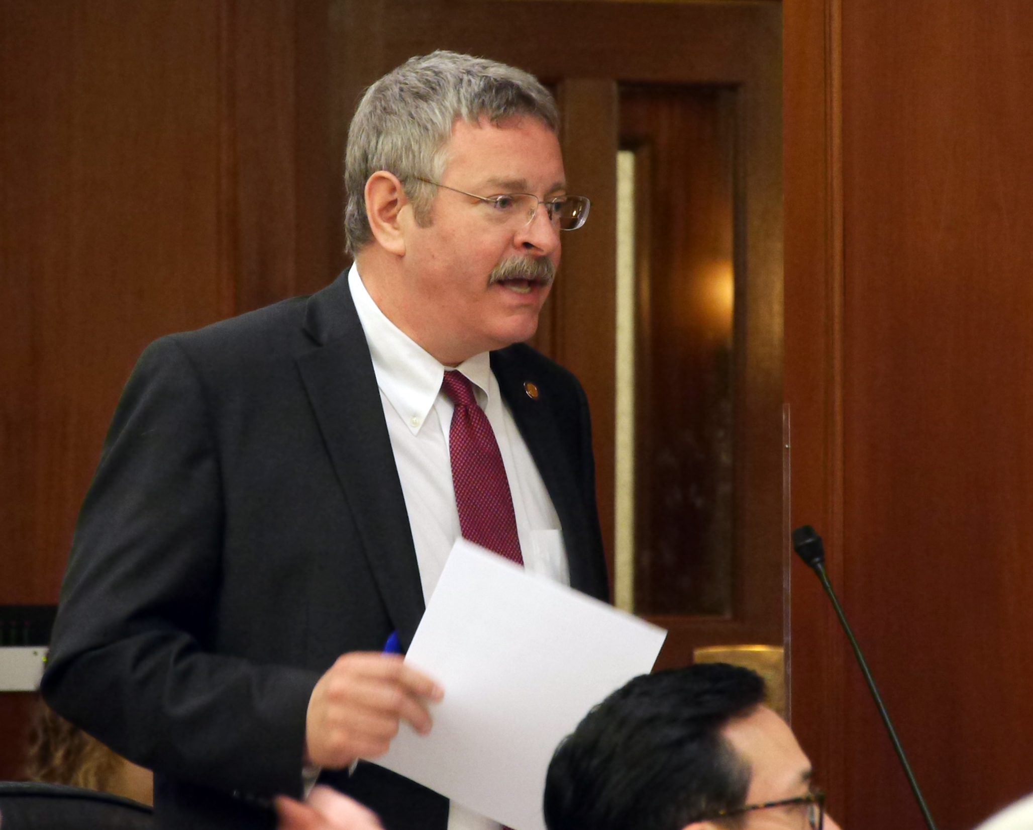 Rep. Dan Saddler, R-Eagle River, discusses the state operating budget on the floor the House of Representatives, March 11, 2016. (Photo by Skip Gray, 360 North)