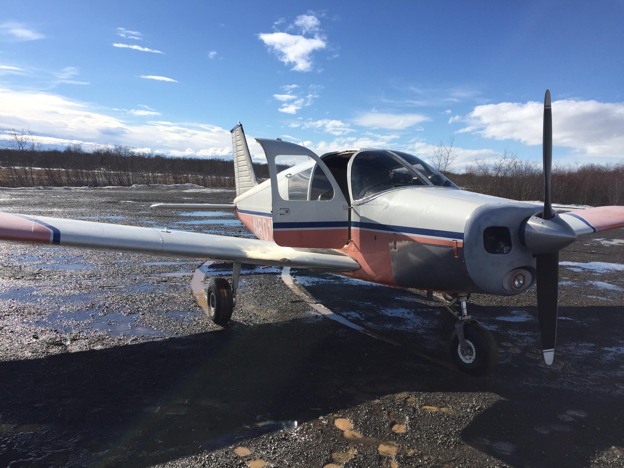The plane that carried the mother and daughter to Bethel, pictured here in Napakiak in spring 2016. (Photo credit courtesy of Jerry White)