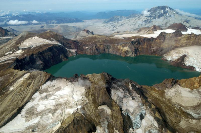 Katmai Calder, glacier, and Mt Griggs (Photo courtesy of the National Park Service)