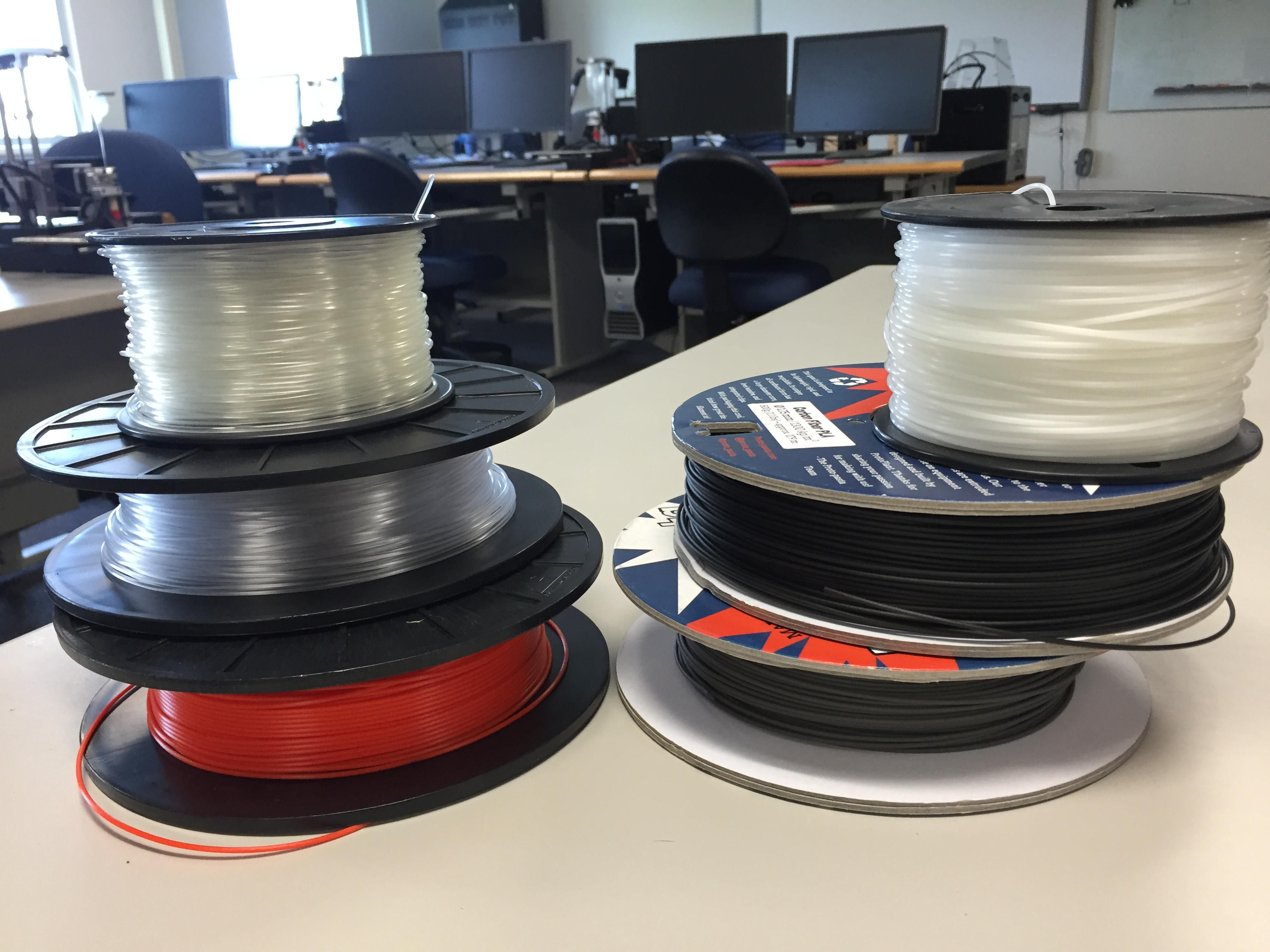 Spools for the 3-D printers (Photo by Robyne, KUAC - Fairbanks)