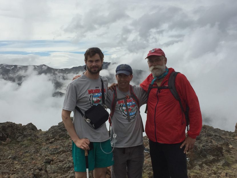 Forest Wagner, Andy Sterns, and Forest’s father Joe Wagner pose for a photo while climbing Flat Top near Anchorage on June 25. (Photo courtesy Forest Wagner)