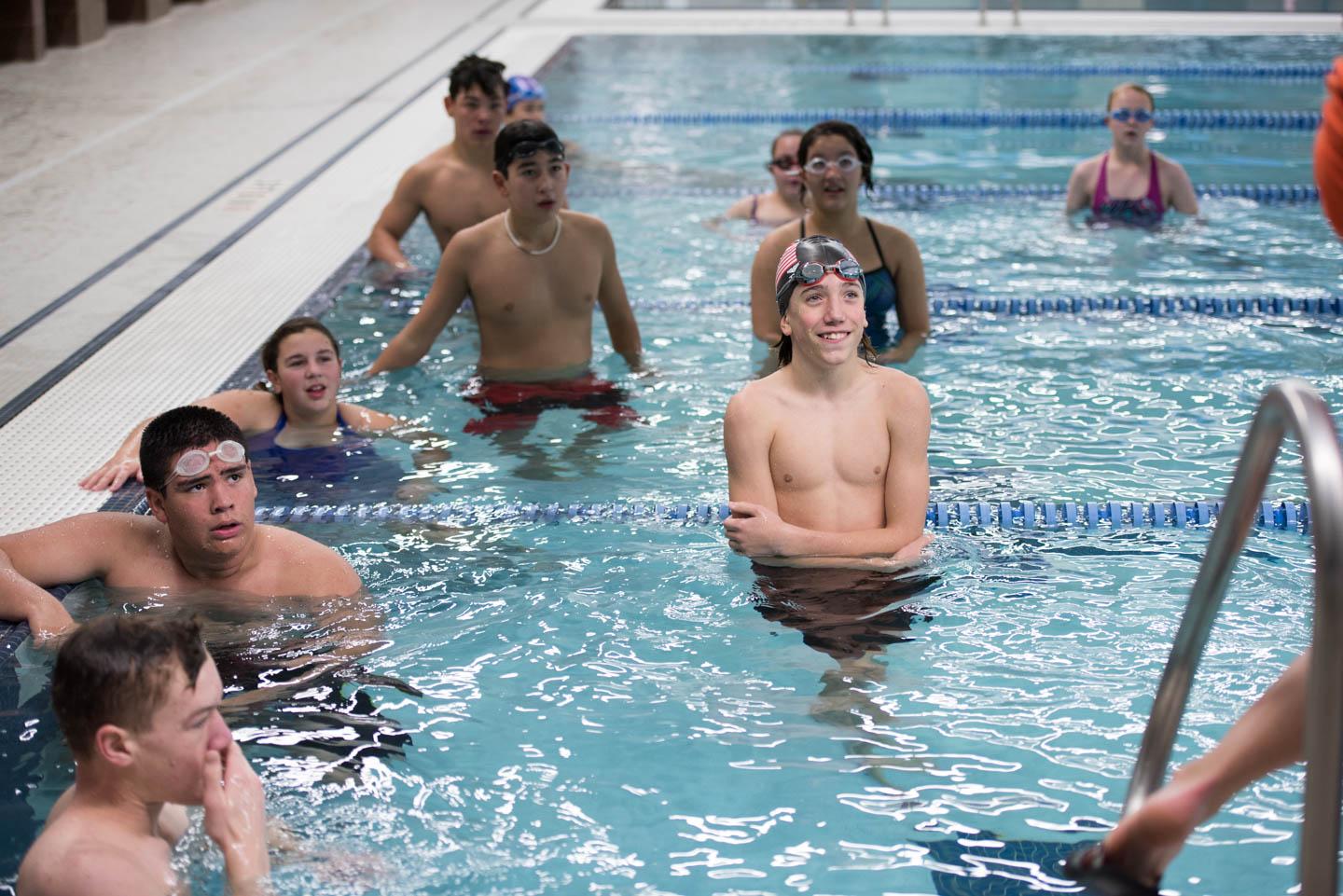 Members of Bethel's first swim team meet at 6 a.m. each morning at the YK Fitness Center. (Photo by Katie Basile, KYUK - Bethel)
