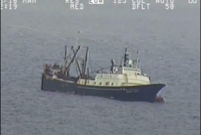 Crewmembers abandoned the F/V Alaska Juris after it began taking on water on July 26. Investigators with the U.S. Coast Guard will interview witnesses at public hearings in December.( Photo courtesy of U.S. Coast Guard District 17)
