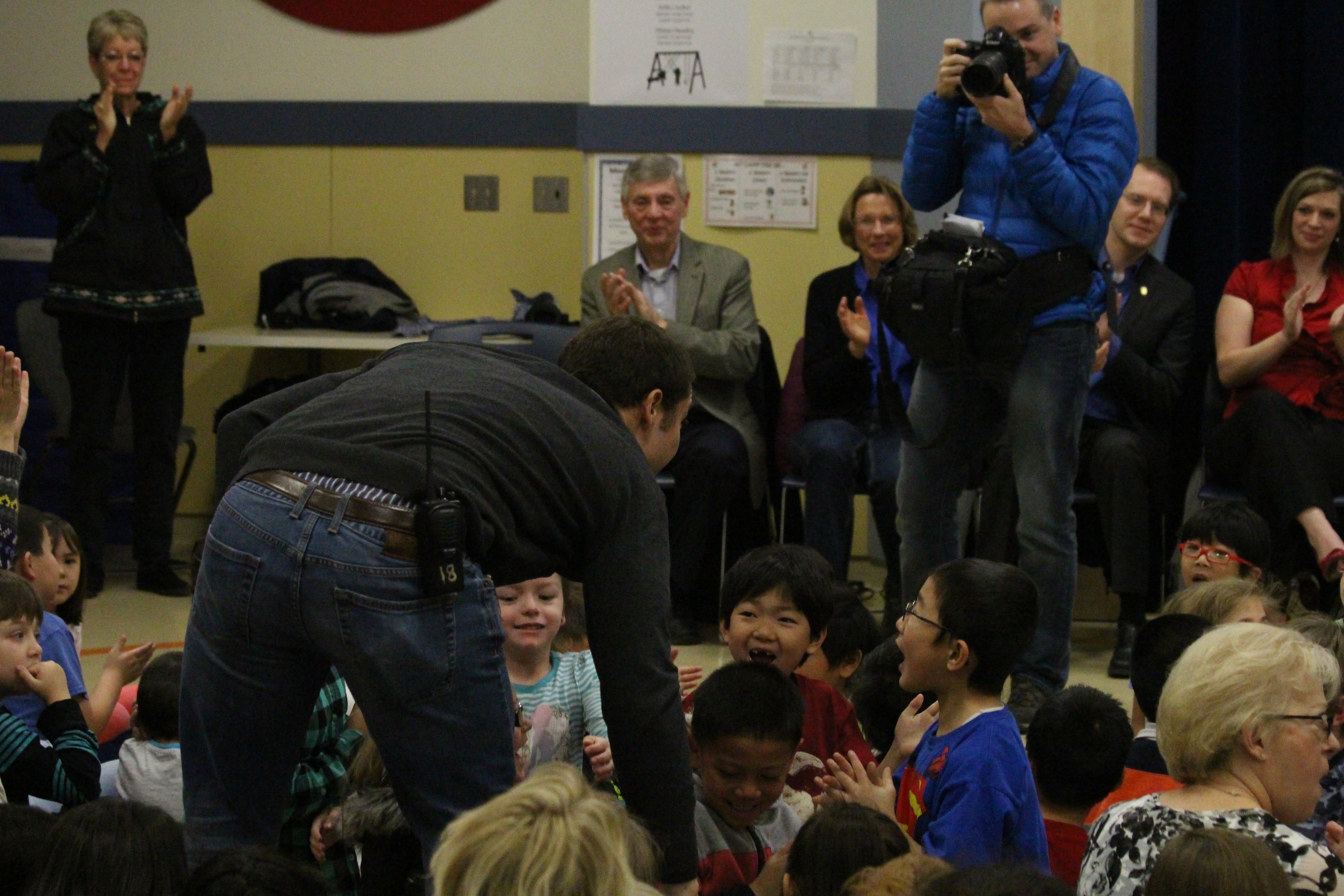 Paul Campbell right after he was announced as a Milken Educator Award recipient. He was sitting with his students moments earlier. (Photo by Wesley Early, Alaska Public Media - Anchorage)