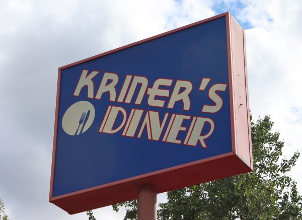 The blue Kriner's Diner sign in Anchorage. 