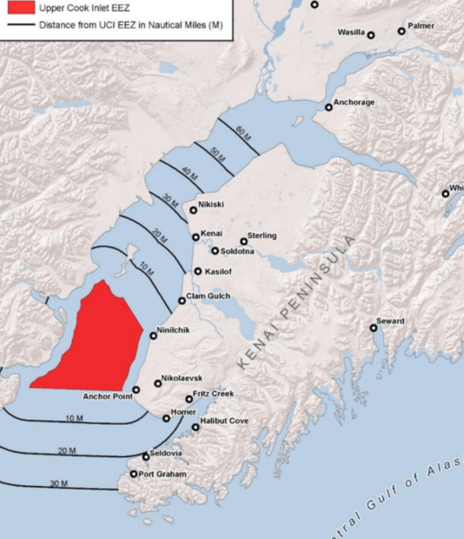 Map of cook inlet with area marked in red