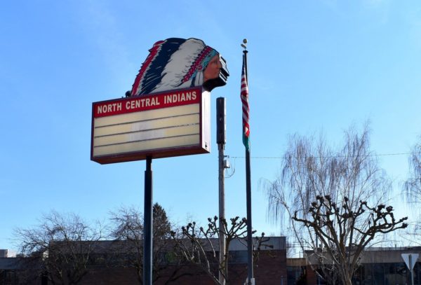 A sign fro a high school with an indian mascot