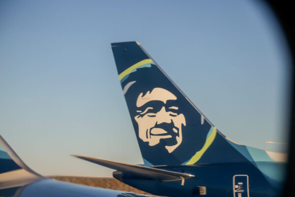 the tail of an Alaska Airlines plane