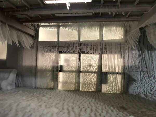 Ice covers the entrance of a store.