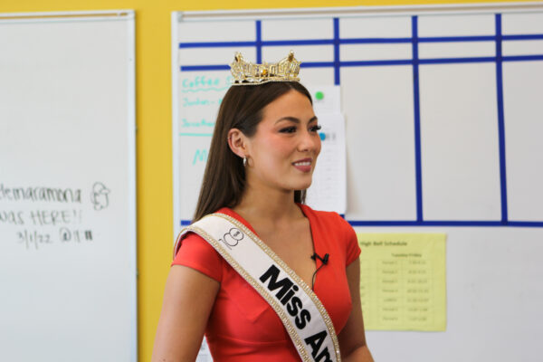 Miss America (Emma Broyles) at Service High School in Anchorage, Alaska.
