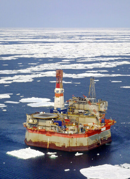 An oil platform in icy waters