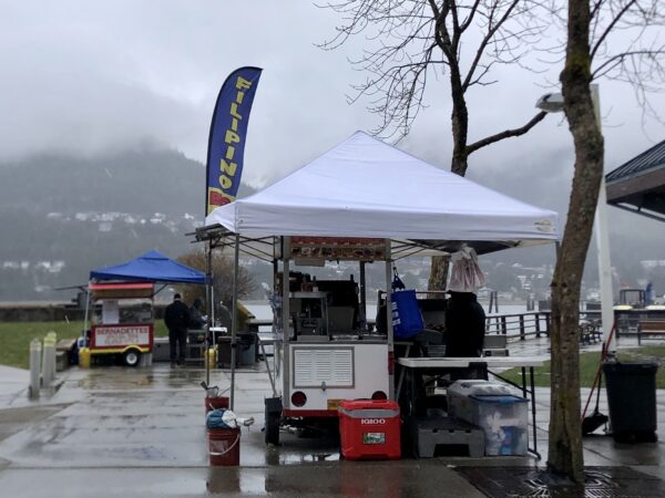A food stand outside on a rainy day in Juneau
