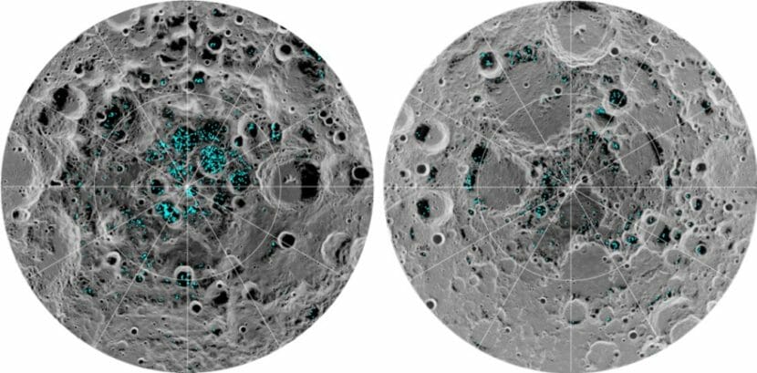 Depiction of water/ice at the moon’s poles