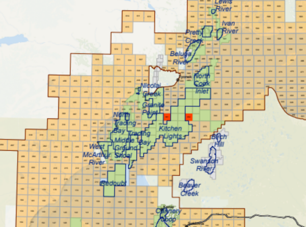 A map of oil and gas tracts in Cook Inlet.